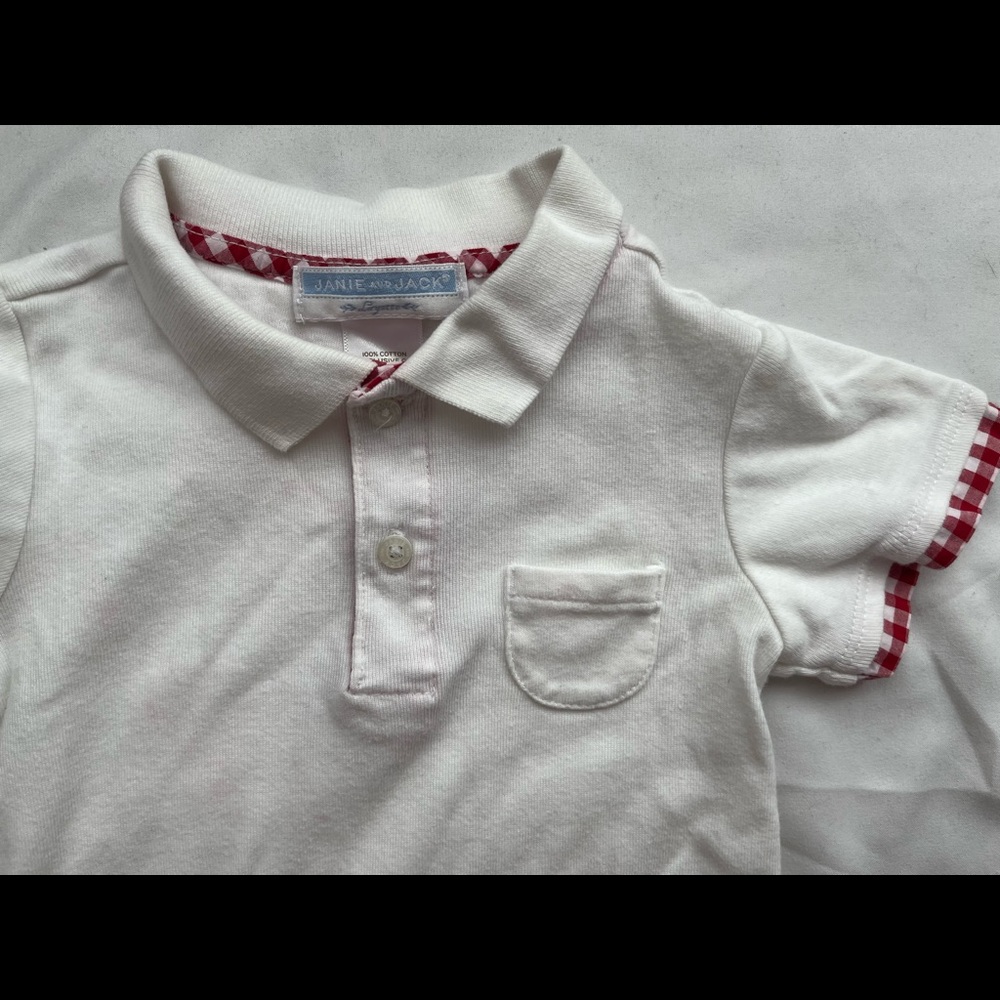 White, Red gingham accent. Janie and Jack Polo 12-18 Months